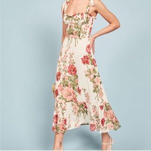 Reformation Nadira White Floral Midi Dress